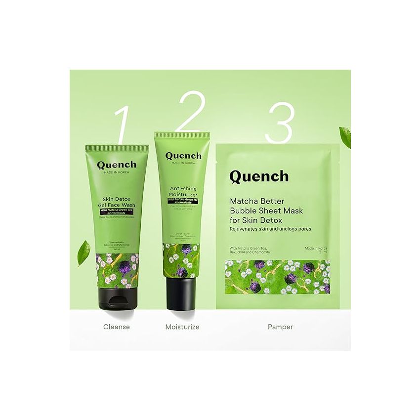 Quench Skin Detox Gel Face Wash with Matcha Green Tea Anti-Oxidants | Korean Face Wash for Oily & Acne-Prone Skin | Made in Korea (100ml)