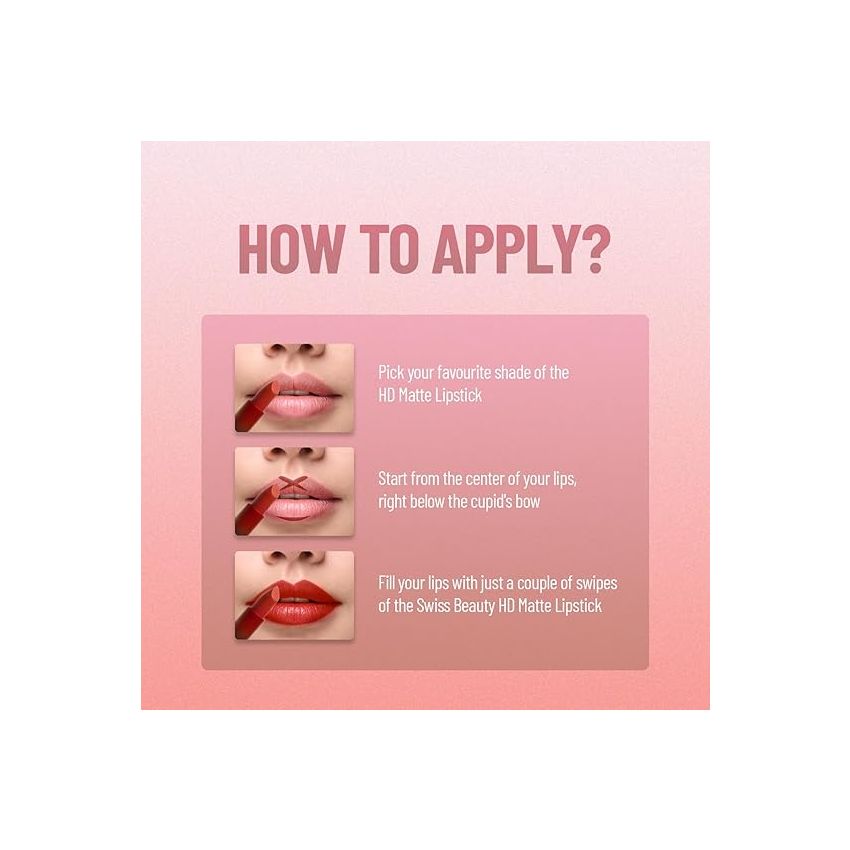 Swiss Beauty Hd Matte Pigmented Smudge Proof Lipstick | Creamy Matte Long Stay Lipstick | Hot Cherry, 3.4g