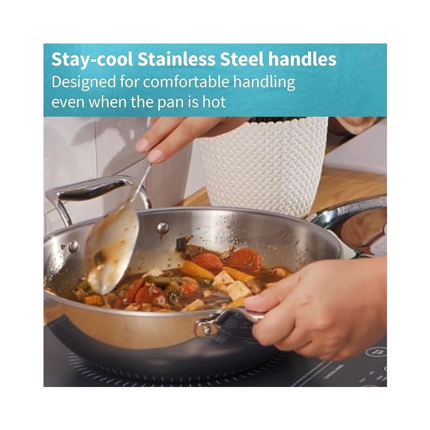 Hawkins Pro 2.5 Litre Deep-Fry Pan, Triply Stainless Steel Kadhai with Stainless Steel Handles and Stainless Steel Lid, Silver (PSK25S)