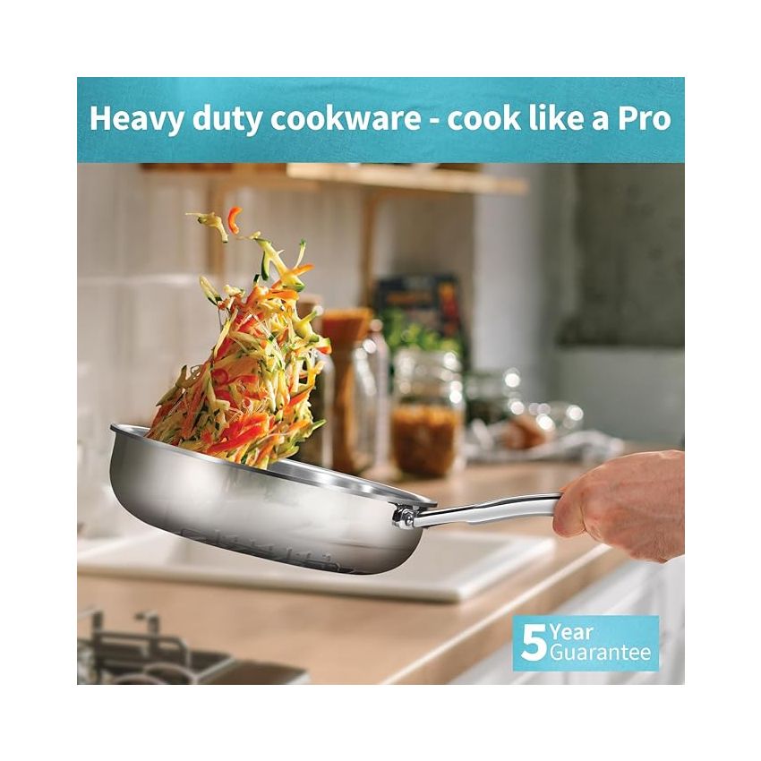 Hawkins Pro 22 cm Frying Pan, Triply Stainless Steel Fry Pan with Stainless Steel Handle and Stainless Steel Lid, Silver (PSF22S)