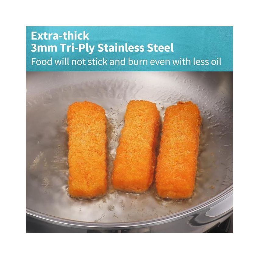 Hawkins Pro 22 cm Frying Pan, Triply Stainless Steel Fry Pan with Stainless Steel Handle and Stainless Steel Lid, Silver (PSF22S)