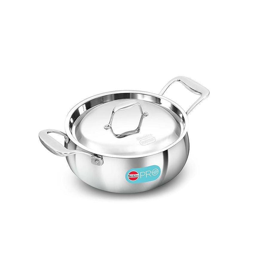 Hawkins 3L Pro Triply Stainless Steel Handi with Steel Handles and Steel Lid, Silver (PSH30S)