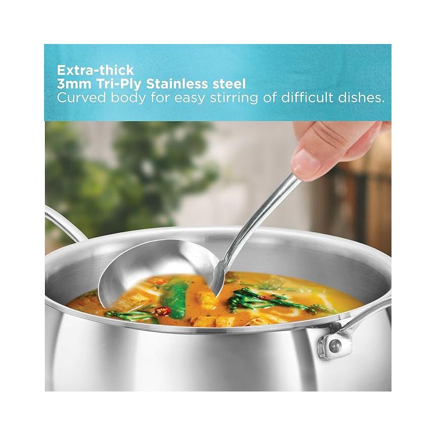 Hawkins 3L Pro Triply Stainless Steel Handi with Steel Handles and Steel Lid, Silver (PSH30S)