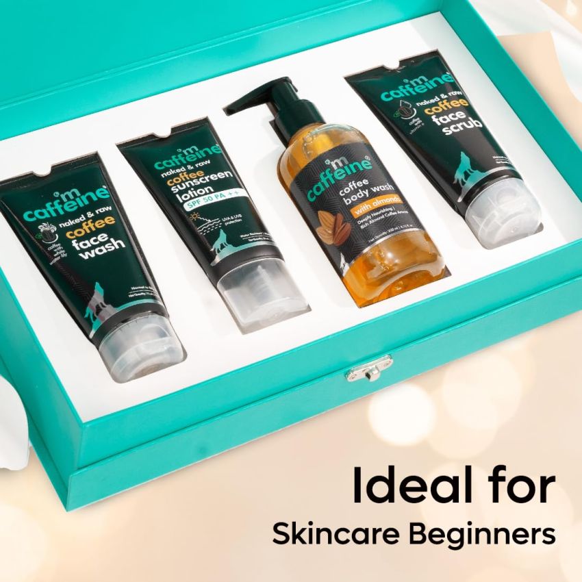 mCaffeine Gift Set for Couples with Coffee Skincare Range Men | Gift Set with Face Wash, Face Scrub, Body Wash & Sunscreen | Suitable Gift Kit for All Occasions & All Skin Types