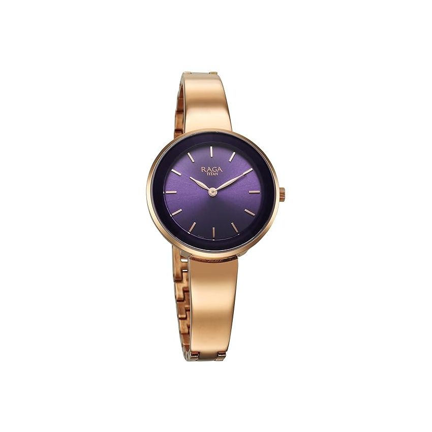 Titan Raga Showstopper Quartz Analog Purple Dial Metal Strap Watch for Women-95276WM01/NT95276WM01