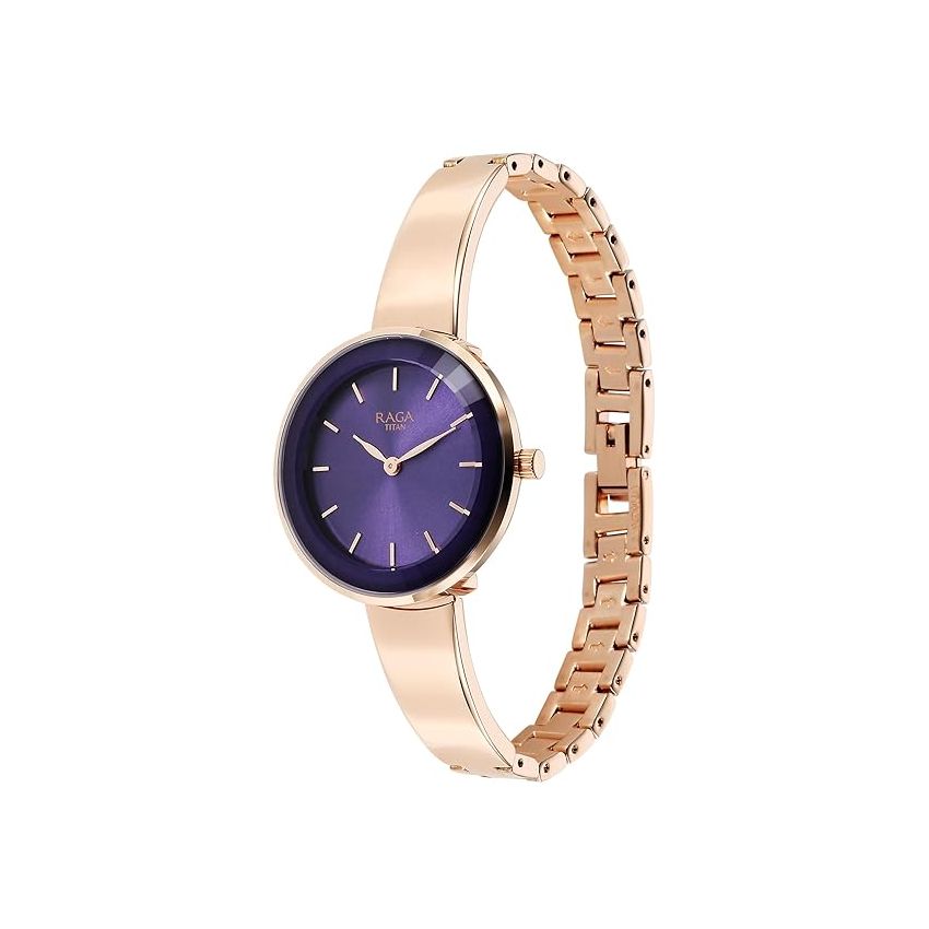 Titan Raga Showstopper Quartz Analog Purple Dial Metal Strap Watch for Women-95276WM01/NT95276WM01