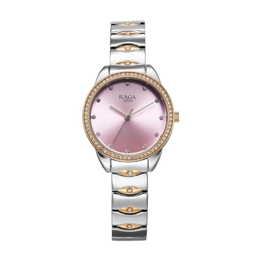 Titan Raga Showstopper Quartz Analog Purple Dial Metal Strap Watch for Women-NS95281KM01/NT95281KM01