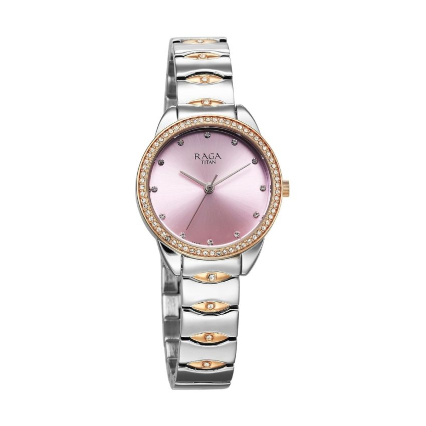 Titan Raga Showstopper Quartz Analog Purple Dial Metal Strap Watch for Women-NS95281KM01/NT95281KM01