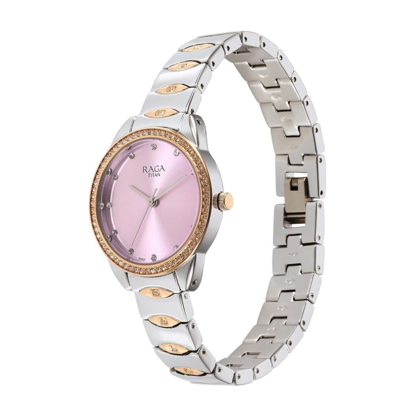 Titan Raga Showstopper Quartz Analog Purple Dial Metal Strap Watch for Women-NS95281KM01/NT95281KM01