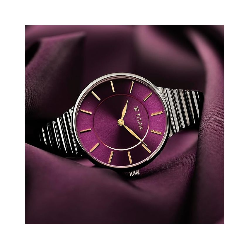 Titan Aura Quartz Analog Purple Dial Stainless Steel Strap Watch for Women-95245KM01/NT95245KM01