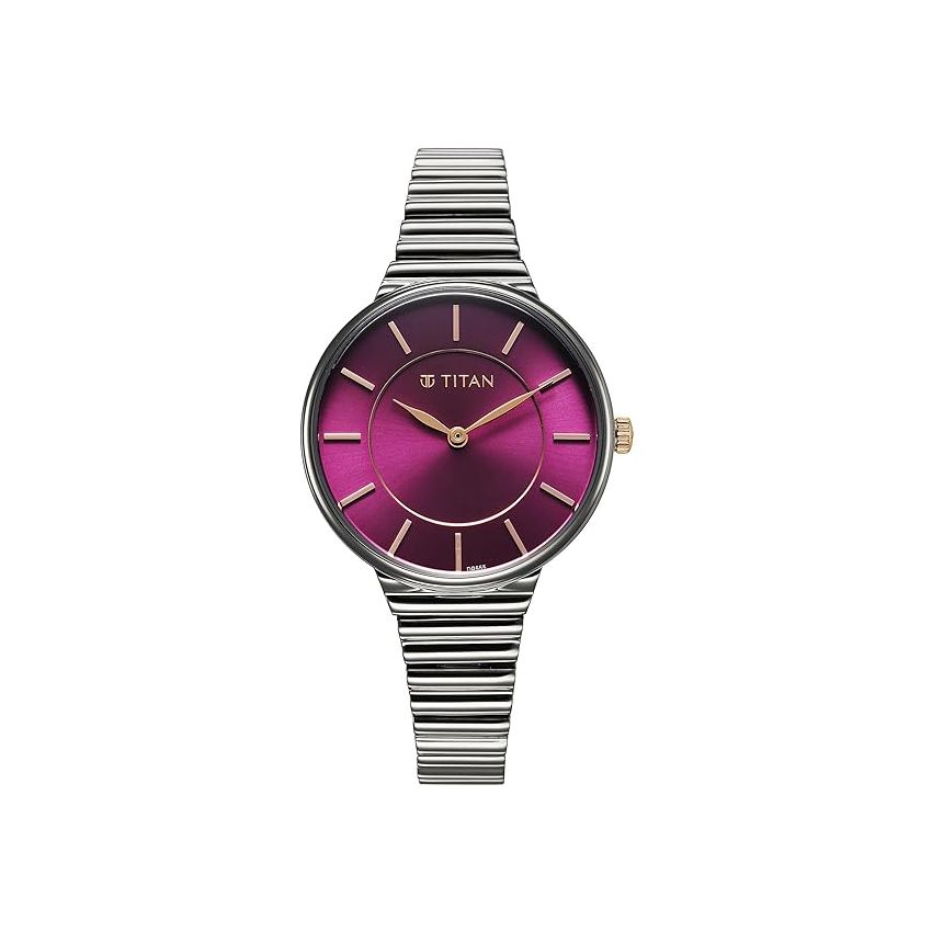 Titan Aura Quartz Analog Purple Dial Stainless Steel Strap Watch for Women-95245KM01/NT95245KM01
