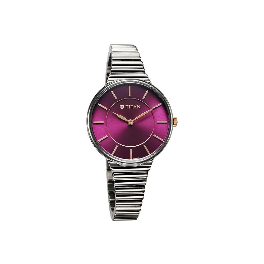 Titan Aura Quartz Analog Purple Dial Stainless Steel Strap Watch for Women-95245KM01/NT95245KM01