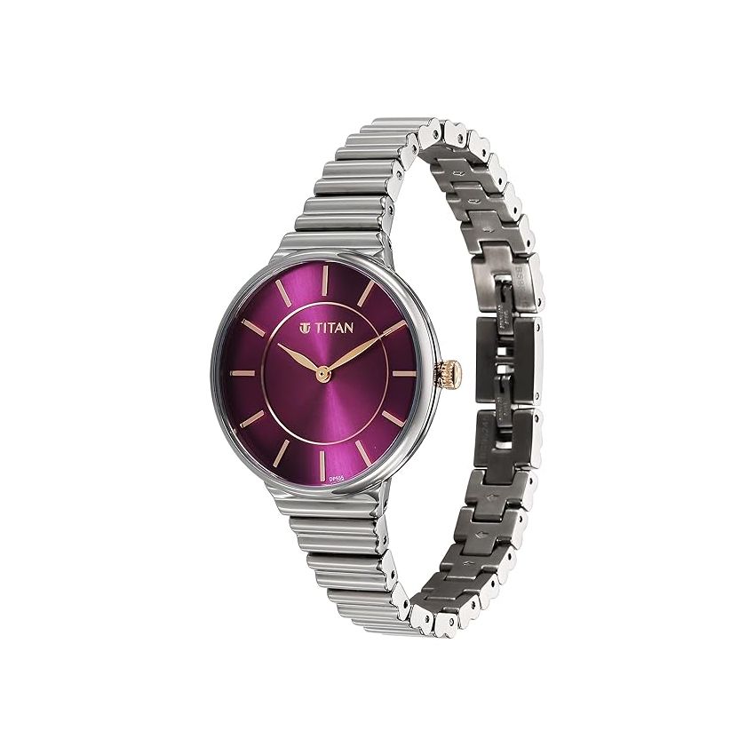 Titan Aura Quartz Analog Purple Dial Stainless Steel Strap Watch for Women-95245KM01/NT95245KM01