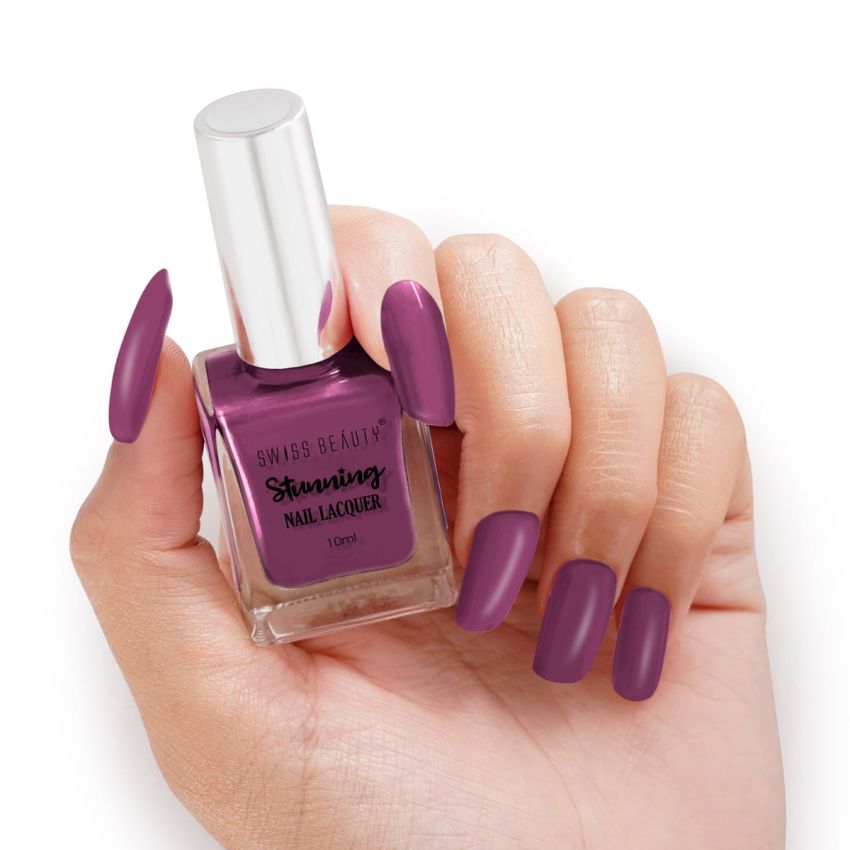 Swiss Beauty Stunning Nail Lacquer | Chip Resistant, Quick drying nail paint | Highly Pigmented with high shine Nail polish | Shade - Purple Pamplona, 12gm