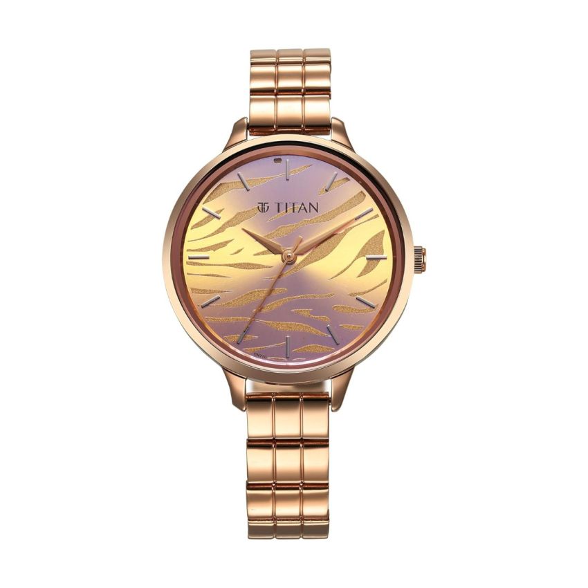 Titan Purple Secluded Quartz Analog Rose Gold Dial with Rose Gold Plating Stainless Steel Strap Watch for Women