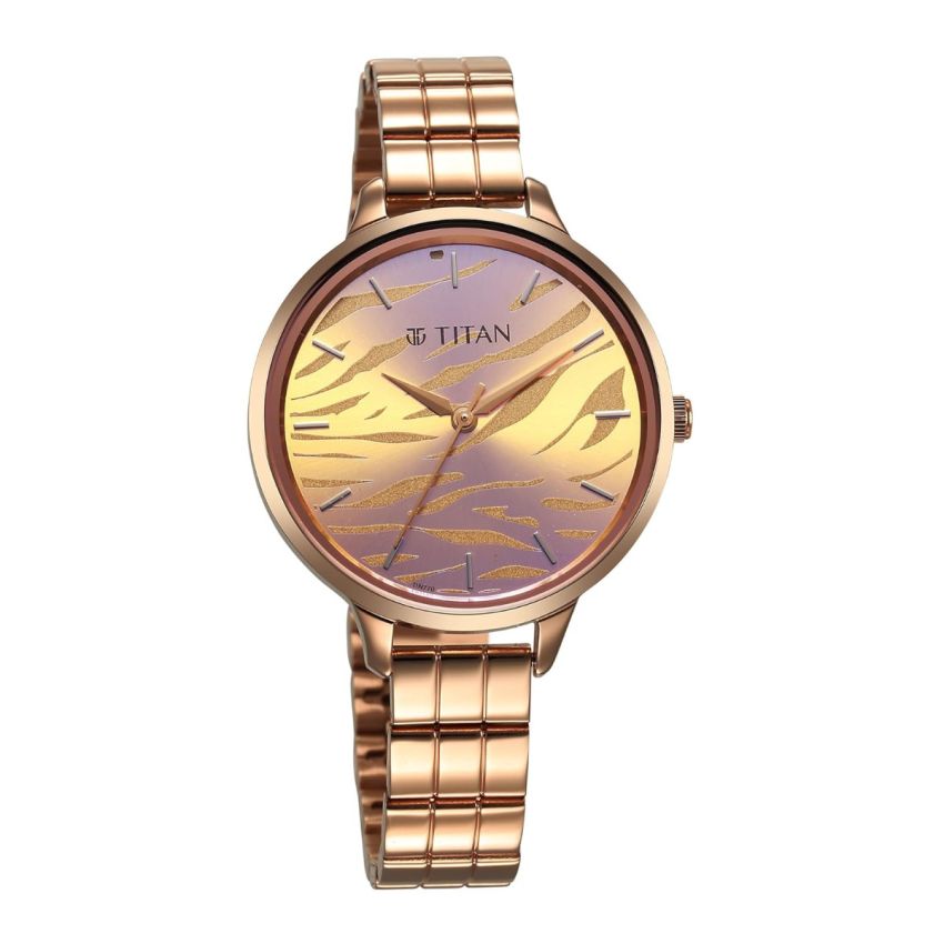 Titan Purple Secluded Quartz Analog Rose Gold Dial with Rose Gold Plating Stainless Steel Strap Watch for Women