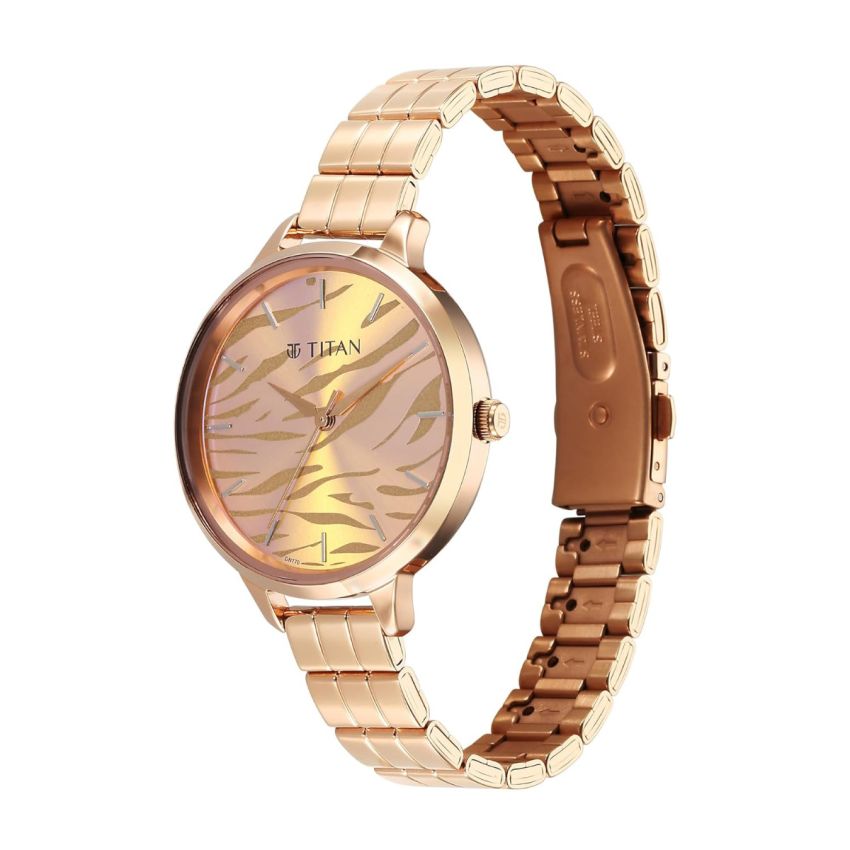 Titan Purple Secluded Quartz Analog Rose Gold Dial with Rose Gold Plating Stainless Steel Strap Watch for Women