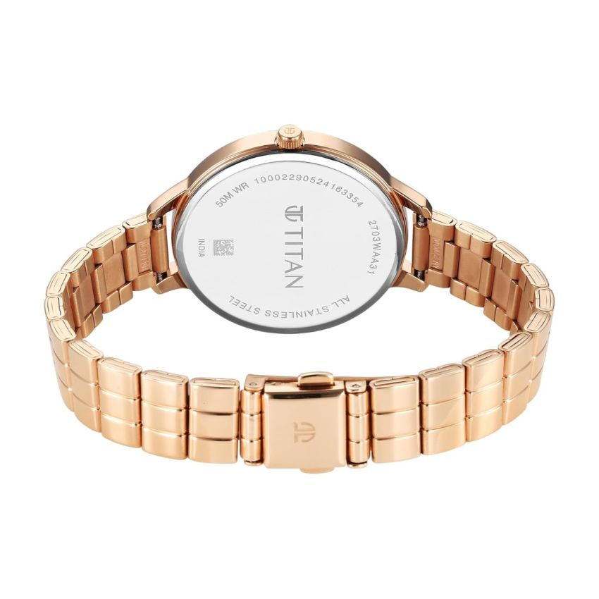 Titan Purple Secluded Quartz Analog Rose Gold Dial with Rose Gold Plating Stainless Steel Strap Watch for Women