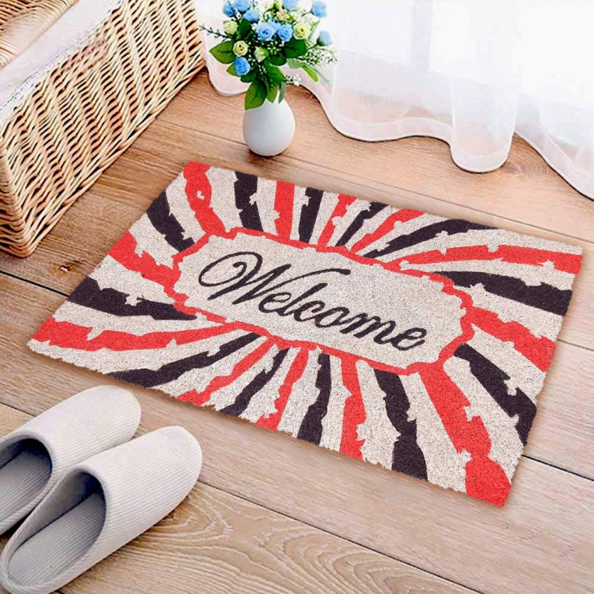Onlymat Welcome Printed Multicolor Abstract Design Anti-Slip Rectangular Doormat Entryway Rug Natural Coir Material, PVC Backing for Outdoor Entrance Home Multipurpose Mats Floor Door Hall Drawing Room Living Room (75cm x 45cm)