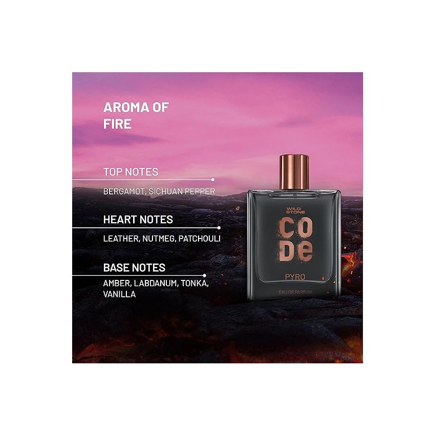 WILD STONE CODE Pyro Eau De Parfum For Men, 100Ml|Bold, Intense & Vibrant Fragrance| Luxury Men Perfume With Long Lasting Aroma, Scented, Spray