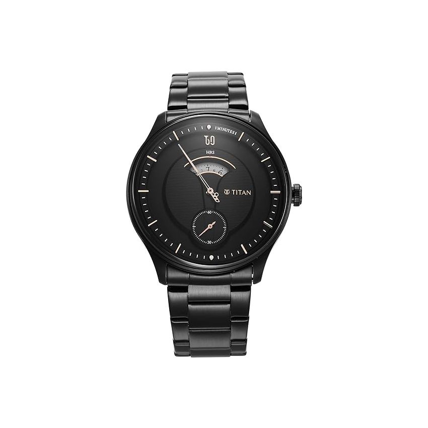 Titan Regalia Quartet Black Dial Analog Stainless Steel Strap Watch for Men-NS1890NM01/NT1890NM01