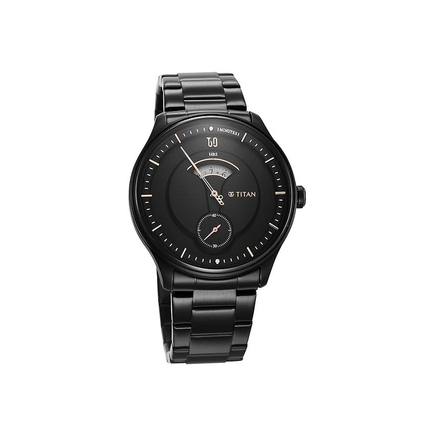 Titan Regalia Quartet Black Dial Analog Stainless Steel Strap Watch for Men-NS1890NM01/NT1890NM01