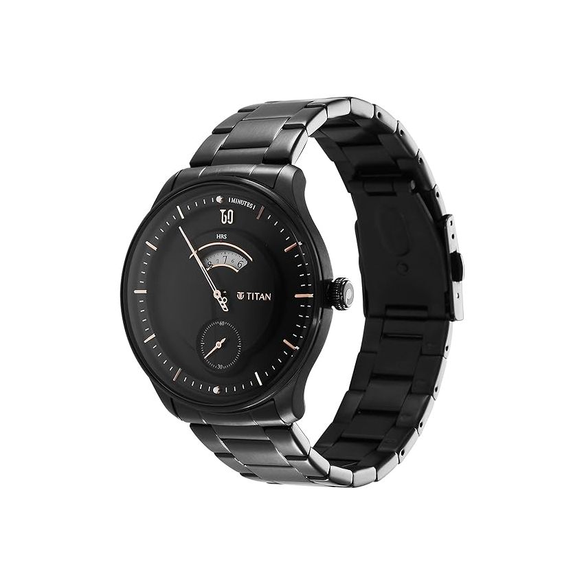 Titan Regalia Quartet Black Dial Analog Stainless Steel Strap Watch for Men-NS1890NM01/NT1890NM01