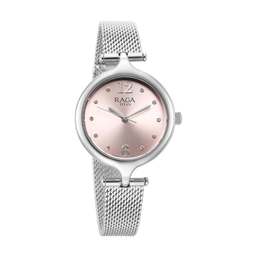 Titan Raga Showstopper Quartz Analog Pink Dial Metal Strap Watch for Women-95268SM01/NT95268SM01