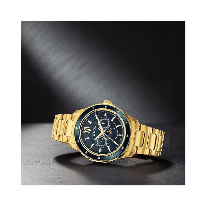 Titan Regalia Premium Green Dial Quartz Multifunction Stainless Steel Strap Watch for Men-1688KM05/NT1688KM05