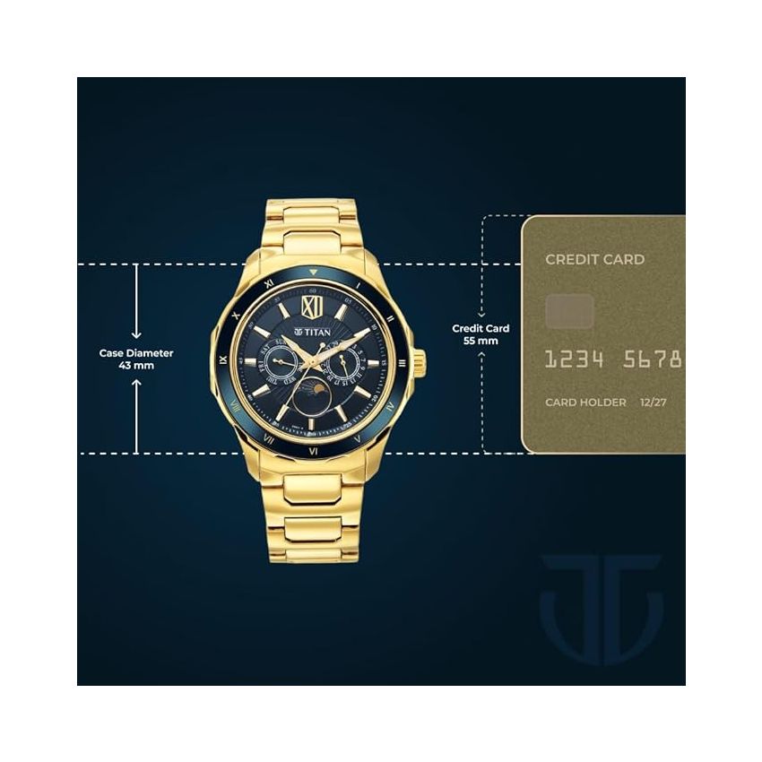 Titan Regalia Premium Green Dial Quartz Multifunction Stainless Steel Strap Watch for Men-1688KM05/NT1688KM05