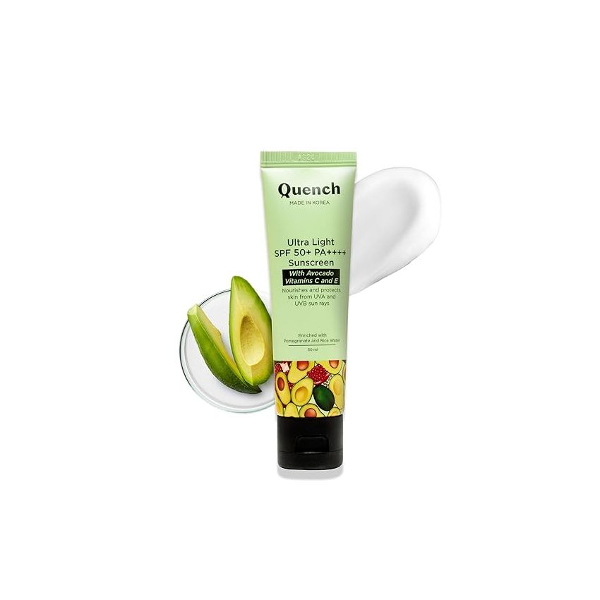 QUENCH BOTANICS Bravocado Sunscreen Spf 50+ Pa++++|Korean Sunscreen With Vitamin E & Avocado|No White Cast|Lightweight & Non-Sticky|Uva & Uvb Protection|For Women & Men (50Ml) All Skin Type