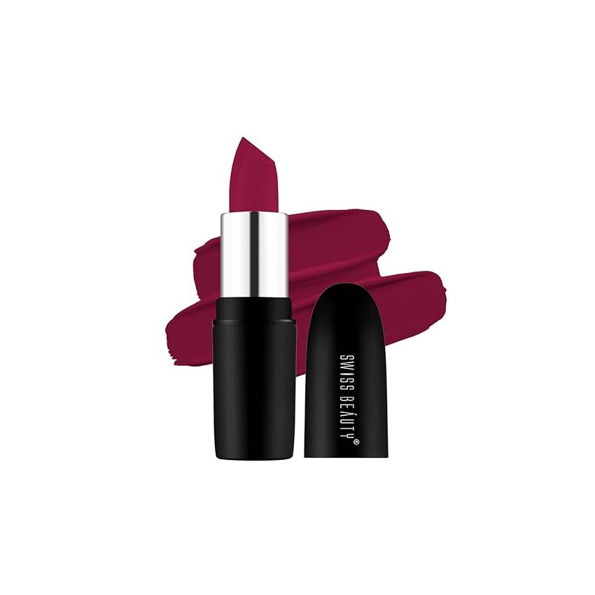 Swiss Beauty Pure Matte Creamy Lipstick | Non-drying, Highly pigmented Lipstick | Shade- Raspberry, 3.8gm|