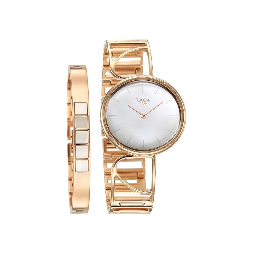 Titan Raga Power Pearls Quartz Analog Mother of Pearl Dial Metal Strap Watch for Women-NS95226WM01F/NT95226WM01F