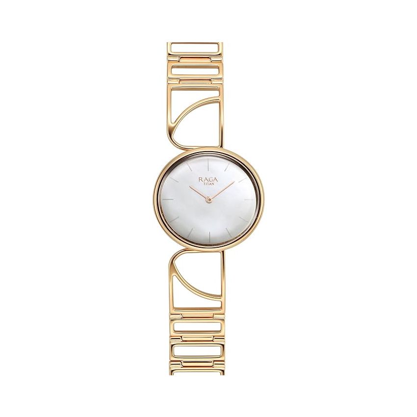 Titan Raga Power Pearls Quartz Analog Mother of Pearl Dial Metal Strap Watch for Women-NS95226WM01F/NT95226WM01F