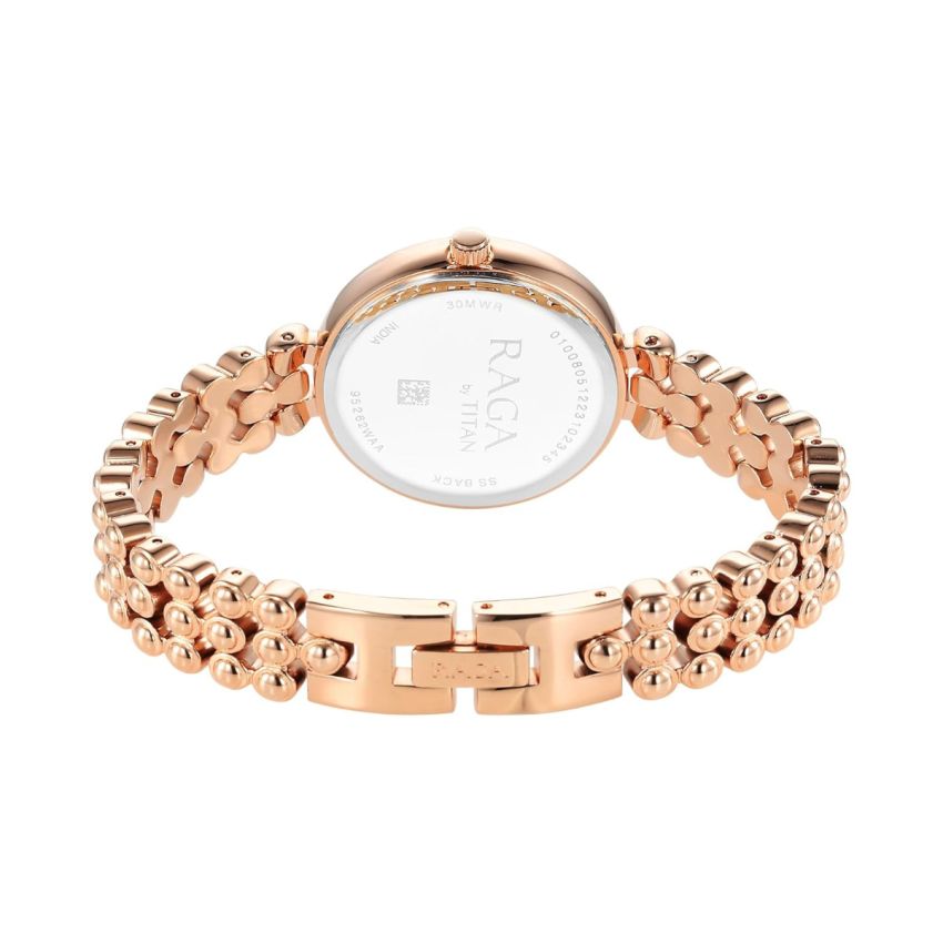 Titan Raga Showstopper Quartz Analog Rose Gold Dial Metal Strap Watch for Women-NS95262WM01/NT95262WM01