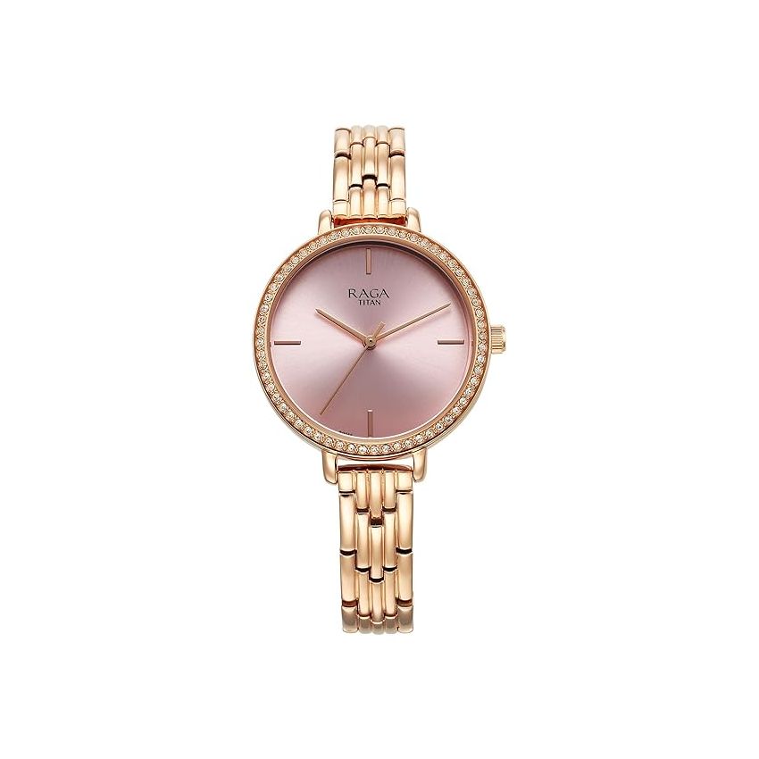 Titan Raga Showstopper Quartz Analog Pink Dial Metal Strap Watch for Women-95286WM01/NT95286WM01