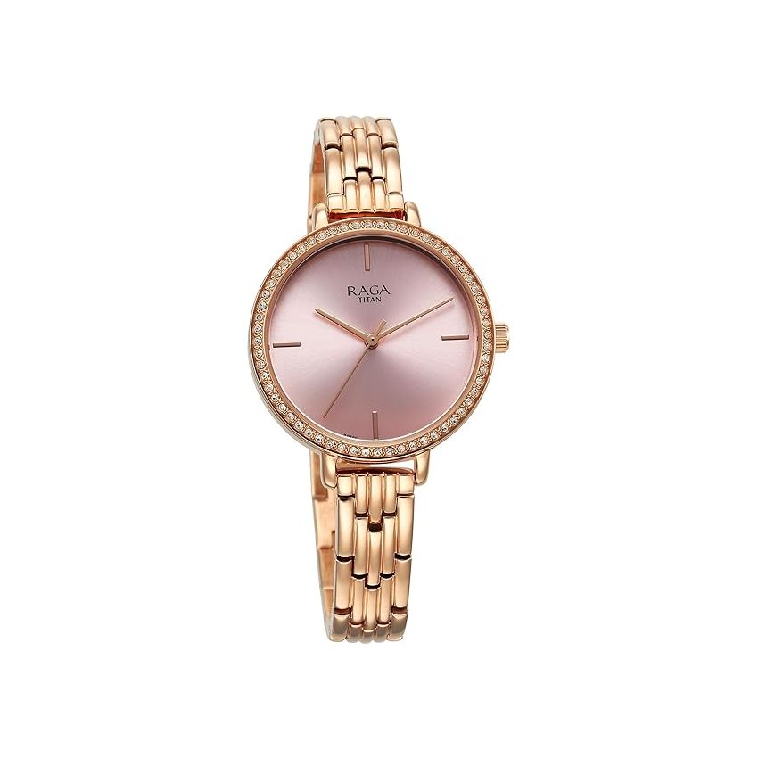 Titan Raga Showstopper Quartz Analog Pink Dial Metal Strap Watch for Women-95286WM01/NT95286WM01