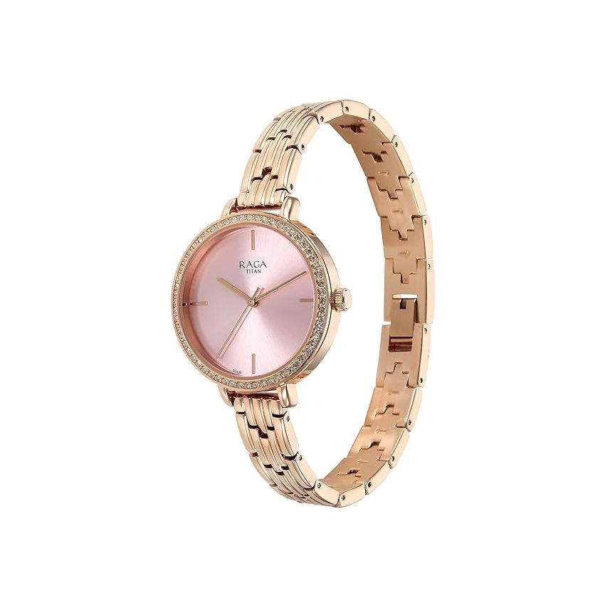Titan Raga Showstopper Quartz Analog Pink Dial Metal Strap Watch for Women-95286WM01/NT95286WM01