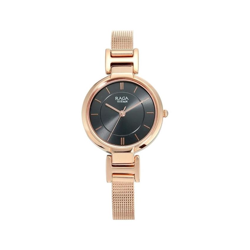 Titan Raga Viva Anthracite Dial Women Analog Rose Gold Watch With Metal Strap-NS2608WM02
