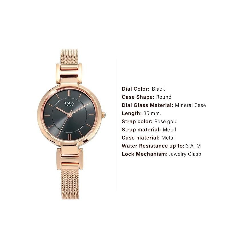 Titan Raga Viva Anthracite Dial Women Analog Rose Gold Watch With Metal Strap-NS2608WM02