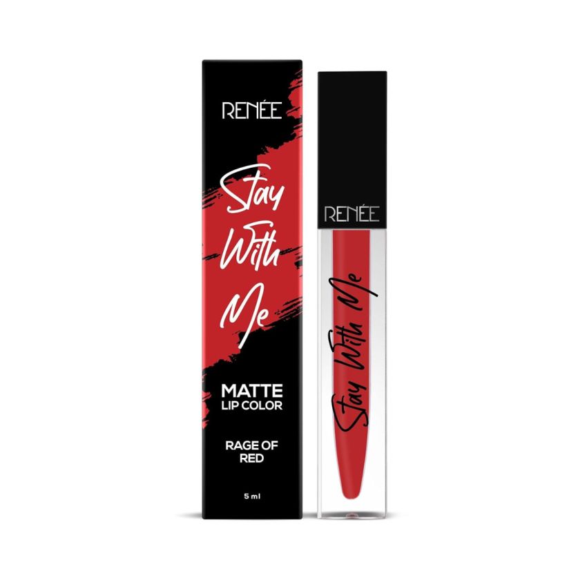 RENEE Stay With Me Matte Lip Color, Long Lasting, Non Transfer, Water & Smudge Proof, Light Weight Liquid Lipstick, Rage of Red, 5ml