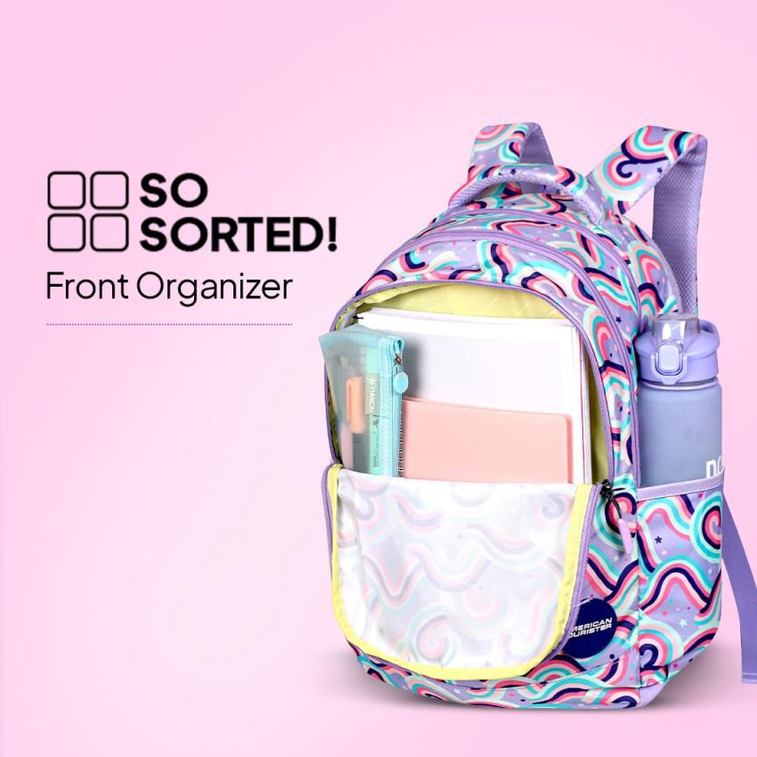 American Tourister Starlet, 25.5L Volume School Backpack with Front Organizer and Spacious Interiors for Girls & Women - Rainbow Hues
