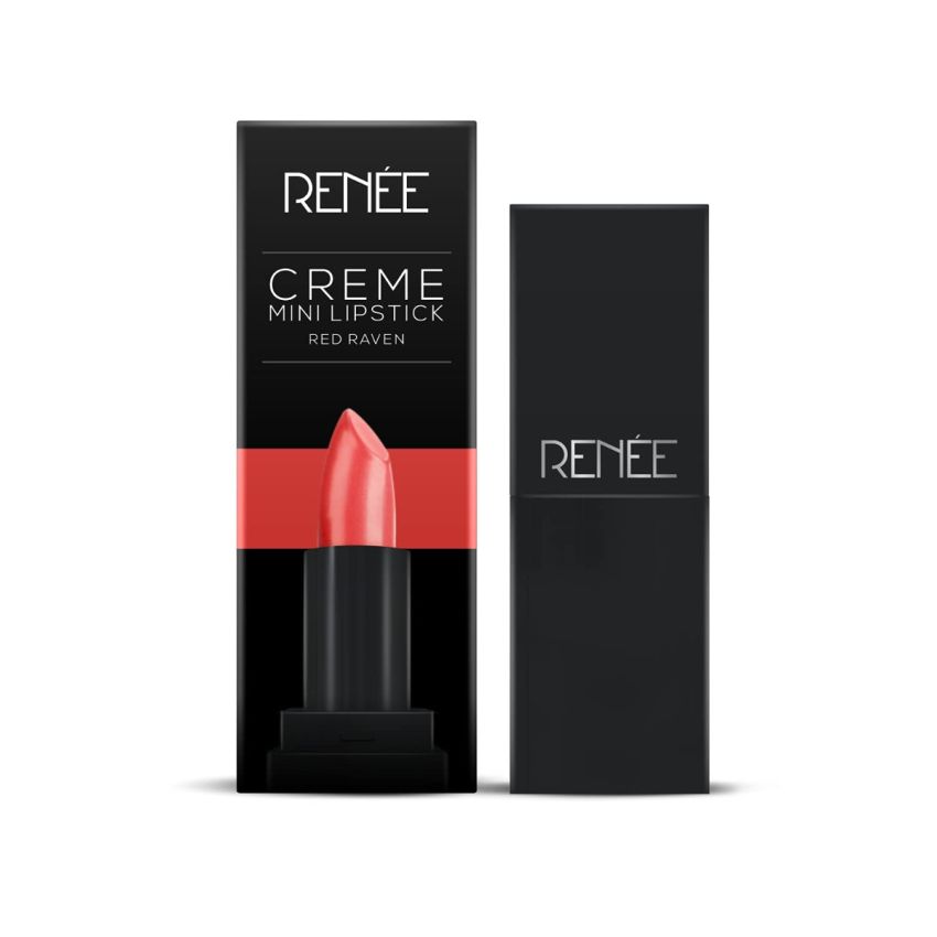 RENEE Creme Mini Lipstick Red Raven 1.65gm| Long Lasting Creamy Finish| Enriched with Jojoba Oil, Keeps Lips Hydrated & Nourished| Travel Friendly
