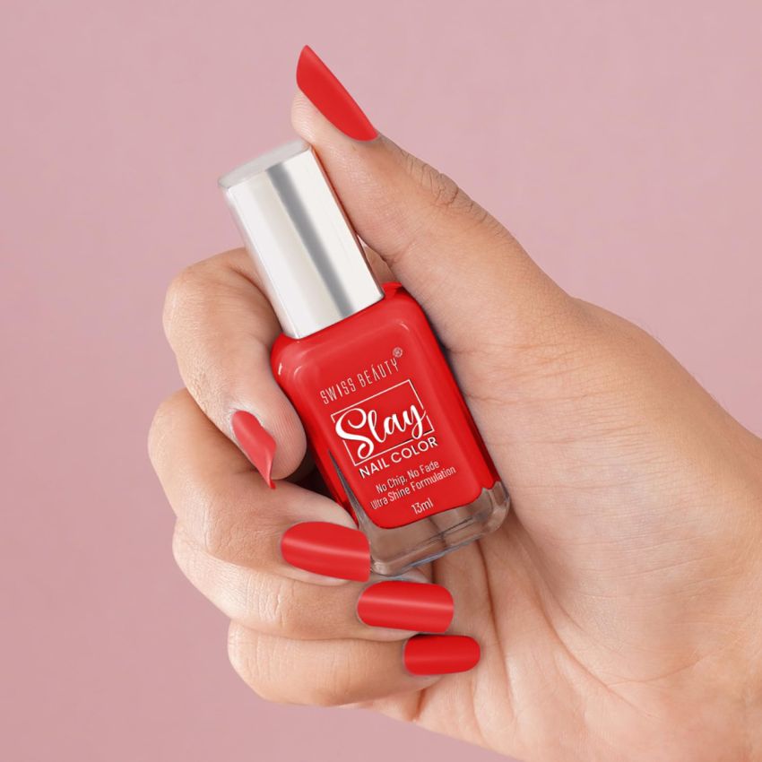Swiss Beauty Slay Nail Color | Glossy Finish, Long Lasting Nail Paint| Chip resistant, Quick drying Nail Polish | Shade- Really Red, 13ml