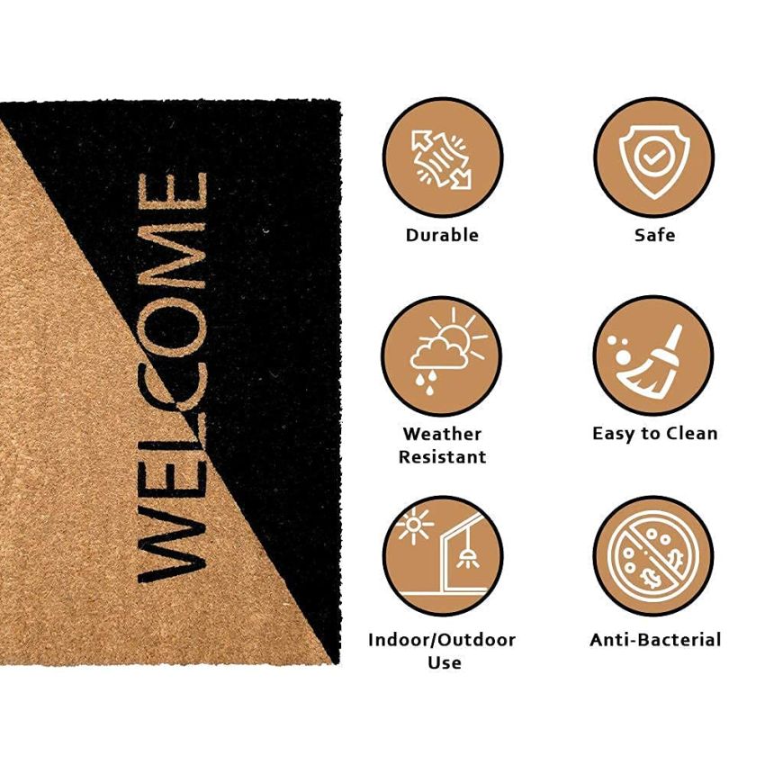 Onlymat Welcome Dual Theme Modern Printed Anti-Slip Rectangular Doormat Entryway Rug Natural Coir Material with PVC Backing for Outdoor Entrance Home Multipurpose Mats Floor Door Hall Drawing Room Living Room (75cm x 45cm)