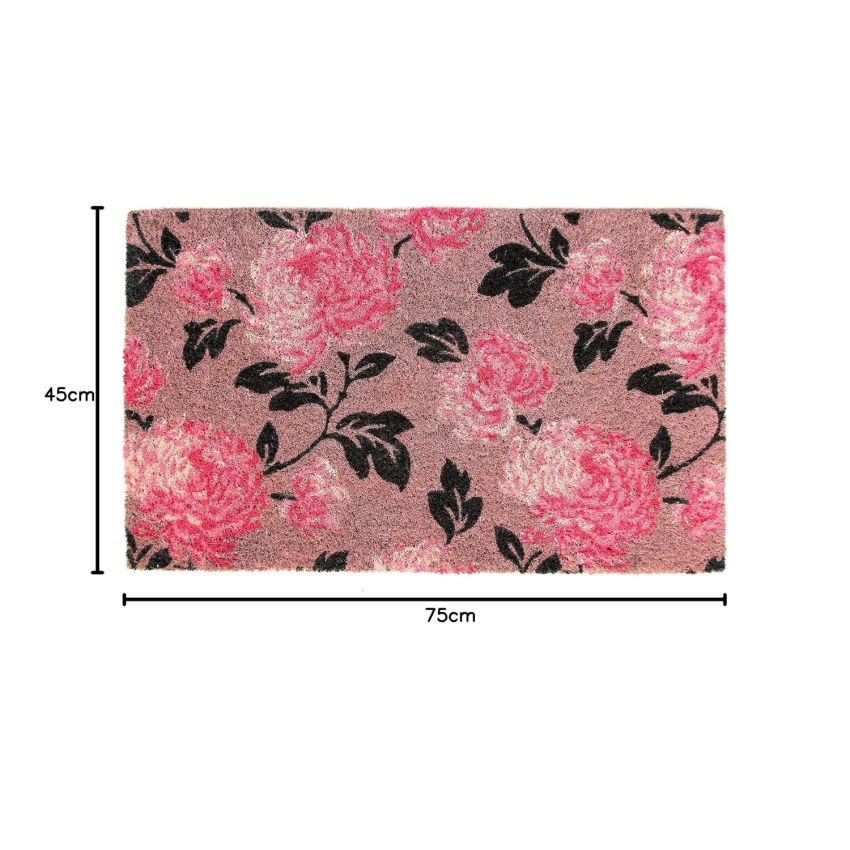 Onlymat Coir Doormat for Entrance, Non Slip Door Rectangular Rug with Heavy Duty PVC Backing, Perfect for Indoor-Outdoor Use with Floral Print, Multicolor, 29.72