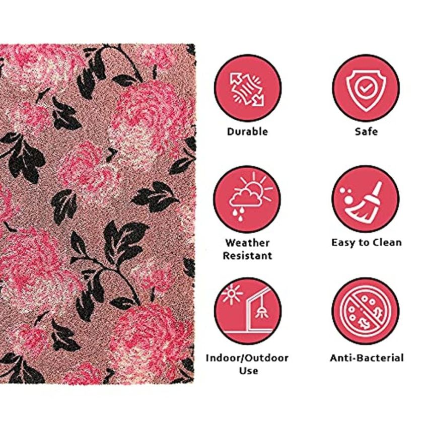 Onlymat Coir Doormat for Entrance, Non Slip Door Rectangular Rug with Heavy Duty PVC Backing, Perfect for Indoor-Outdoor Use with Floral Print, Multicolor, 29.72