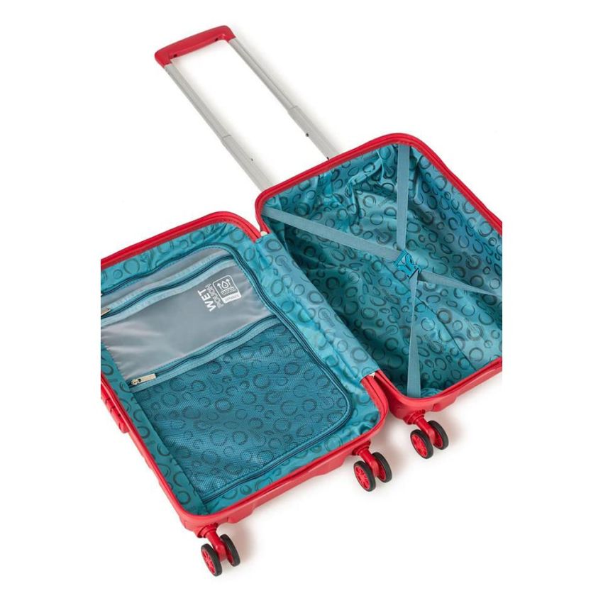 American Tourister Trolley Bag For Travel|Krossplus 55 Cms Polycarbonate Hardsided Small Cabin Luggage Bag|Speed_Wheel 8 Wheel Suitcase For Travel|Trolley Bag For Travelling, Red