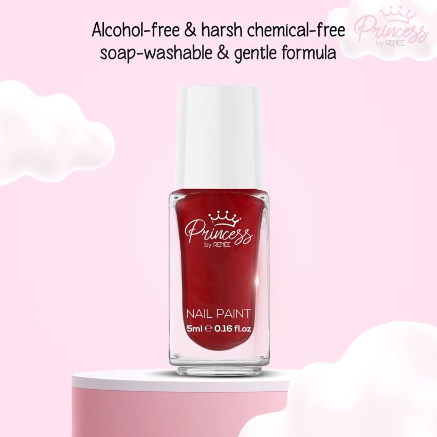 Princess By RENEE Bubbles Nail Paint Red Riddle 5ml| Pre Teens Girls| Water based, Gentle Formula| Crafted in Japan| Alcohol & Cruelty Free