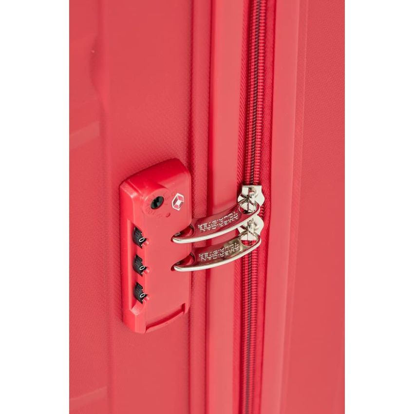 American Tourister Trolley Bag For Travel|Krossplus 55 Cms Polycarbonate Hardsided Small Cabin Luggage Bag|Speed_Wheel 8 Wheel Suitcase For Travel|Trolley Bag For Travelling, Red